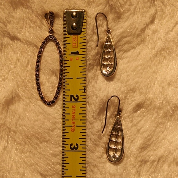 Silver marcasite pendant & earrings - Picture 3 of 4